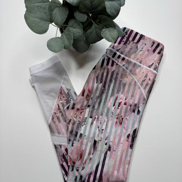 CALIA by Carrie Underwood | Pink Luster Stripe Floral Mesh Hem Leggings - Picture 2 of 6